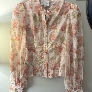 MABLE Sheer Floral Blouse and Skirt SET- Pink and Green